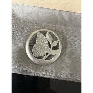 Jewelry Vintage Kenneth Kantro Pewter butterfly & Stem Plant Circle Brooch Pin
